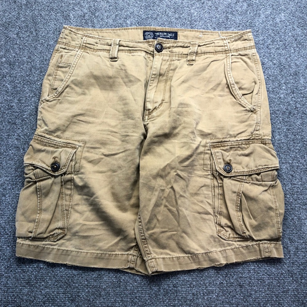 American Eagle Mens Cargo Shorts Khaki Tan Cotton Twill Size 32 Casual Rugged